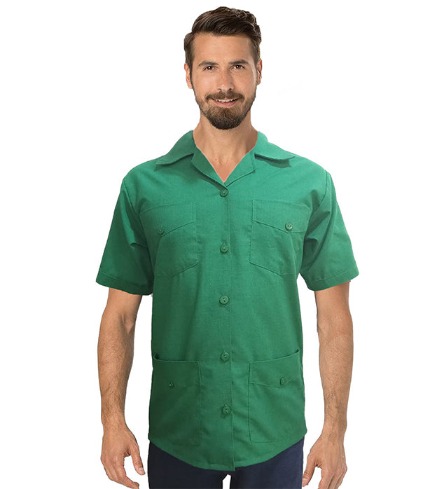 Stretchable Unisex Scrub Jacket 4 Pockets Flap Style Half Sleeves with Plastic Buttons Closure