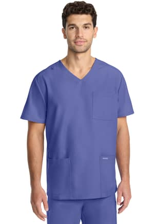 'ULTRA CK783A NEW Men's Breathable Odor Resistant 3-Pocket Tuck-in V-Neck Scrub Top with Bungee ID Loop - Antimicrobial
