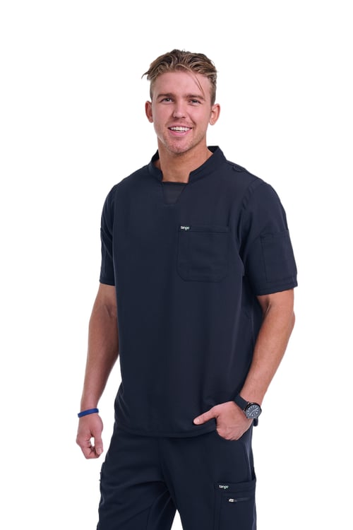 Men's Jet Black C-Collar Scrub Top