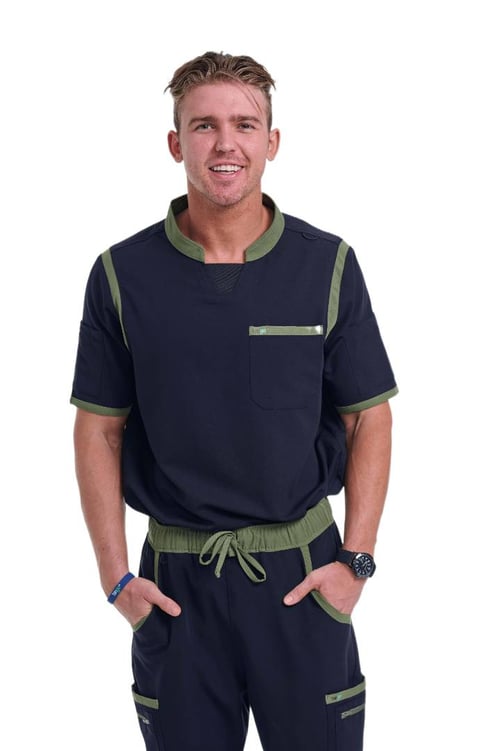 Men's Jet Black / Olive C-Collar Scrub Top