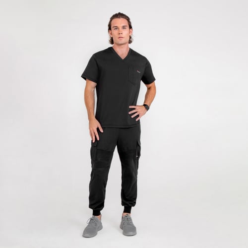Antimicrobial Men’s Scrub Set V-neck Top and Jogger Pants