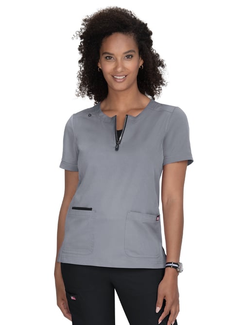Women's Three-Pocket Zipper-Neck Performance Top - 1086 - Platinum Gre
