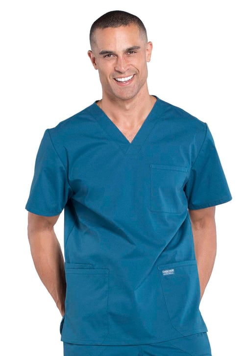 WW Professionals Men's V-Neck Top WW695 - Caribbean Blue / XXL - Signature Scrubs