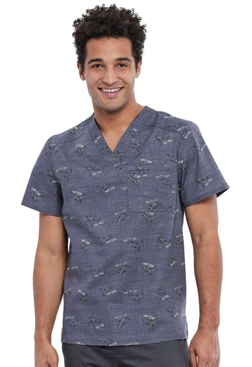 Men's V-Neck Print Top in Rawr-some CK692 - S - Signature Scrubs