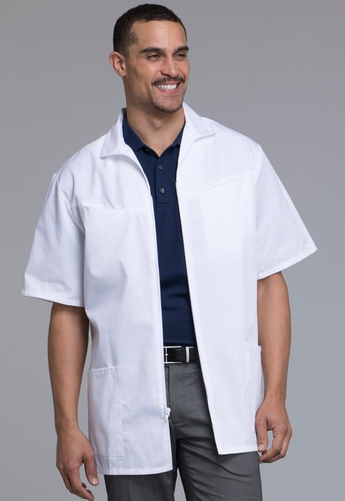 Cherokee Med Man Zip Front Jacket Short Sleeve 1373 - X-SMALL / White - Signature Scrubs