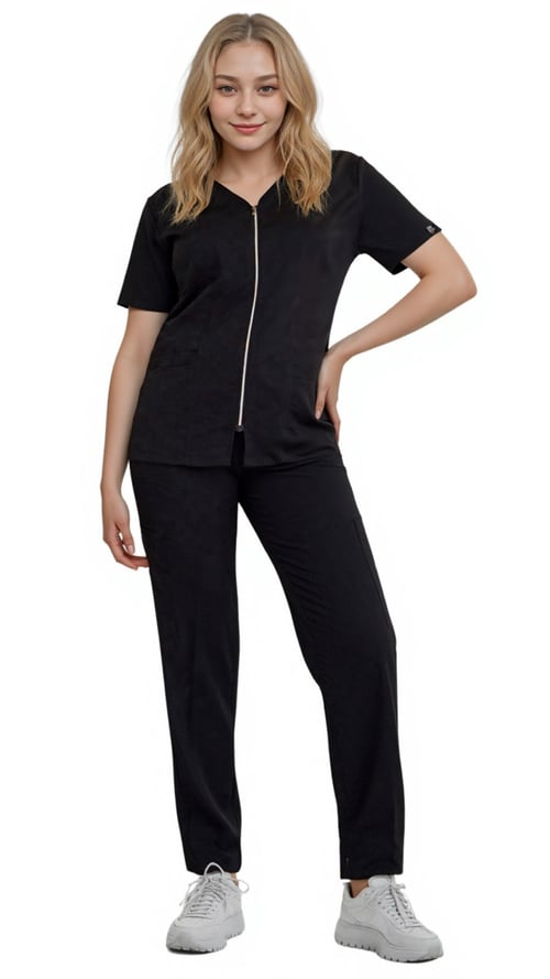 Women's Full Zipper Soft Stretch Scrub Set - Style ST800