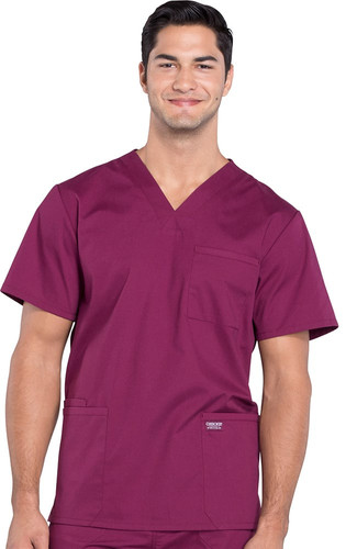 Professionals by Cherokee Workwear Men's V - Neck Utility Solid Scrub Top