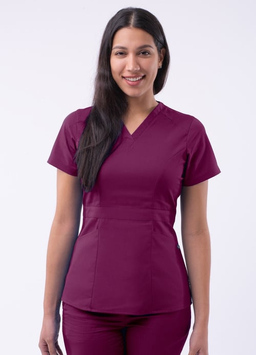 Tailored Peplum Scrub Top by Adar XXS-3XL / Wine