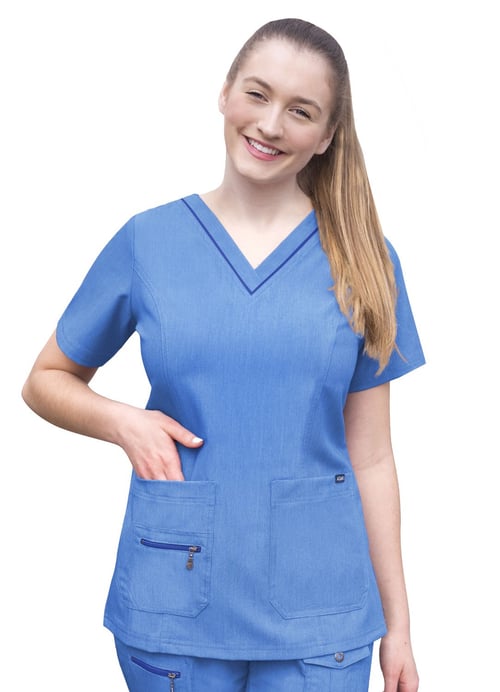 Pro Heather Womens Elevated V-neck Scrub Top XXS-3XL  / Heather  FRENCH BLUE