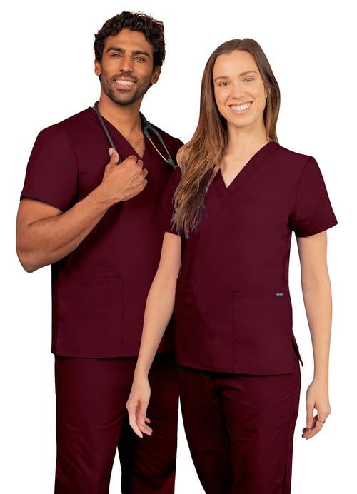 UNISEX V-NECK 2 POCKET TOP By AdarXS-5X / Burgundy
