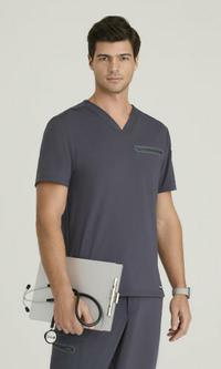 Grey's Anatomy By Barco Knit Stretch Men's 2 Pocket V-neck Framed Pocket Top