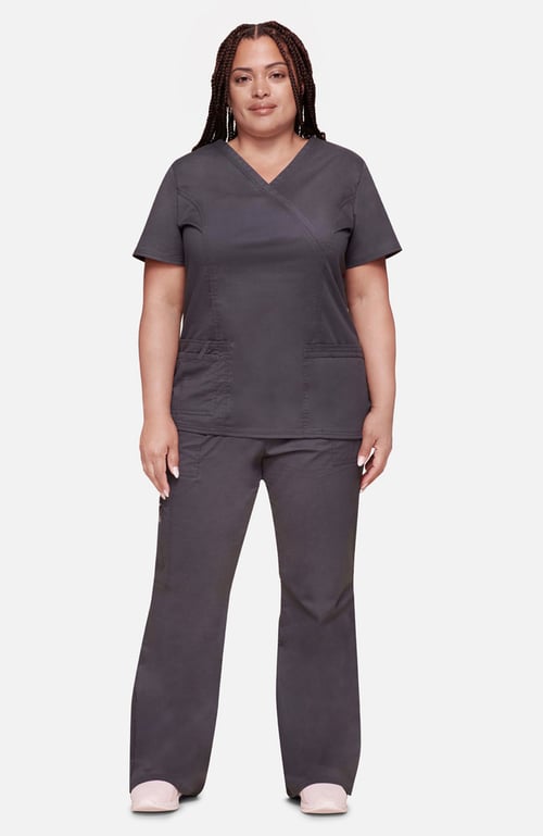 Women's Scrub Set: Mock Wrap Top & Drawstring Pant