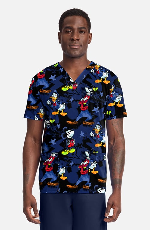 Men's Mickey Bro Time Print Scrub Top