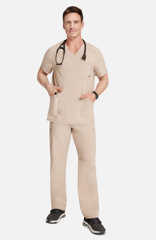 Men's Scrub Set: Stretch V-Neck Top & Zip Fly 6-Pocket Cargo Pant