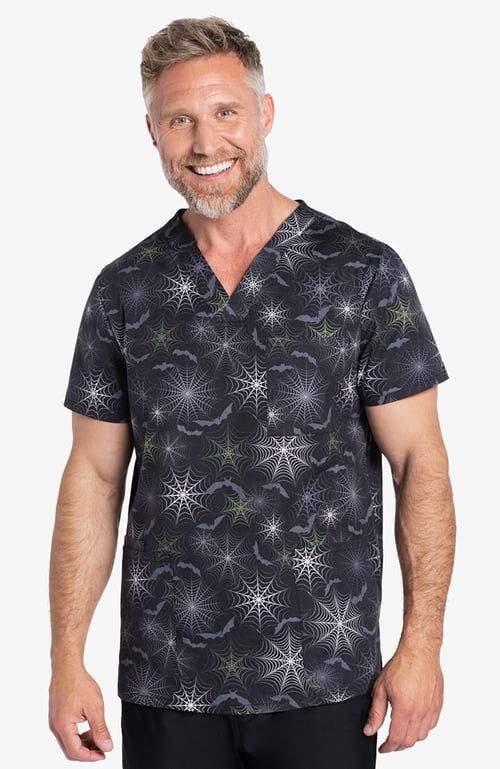 Unisex Night Webs Print Scrub Top