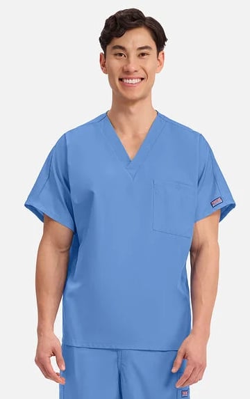 Unisex V-Neck 1 Pocket Solid Scrub Top