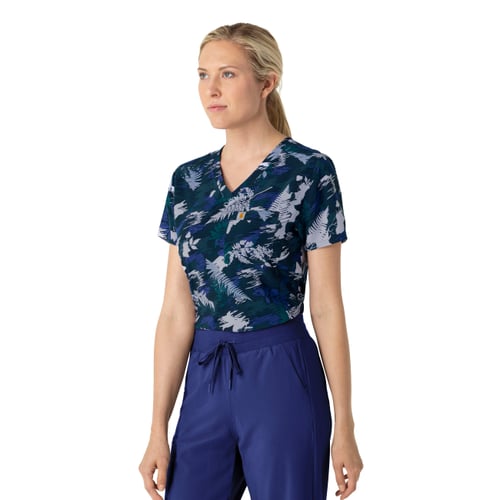 Carhartt Women's Tuck-In Print Scrub Top - Fall Foliage Navy