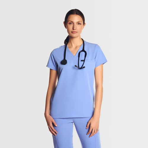 Nura Three Pocket Scrub Top Ceil blue