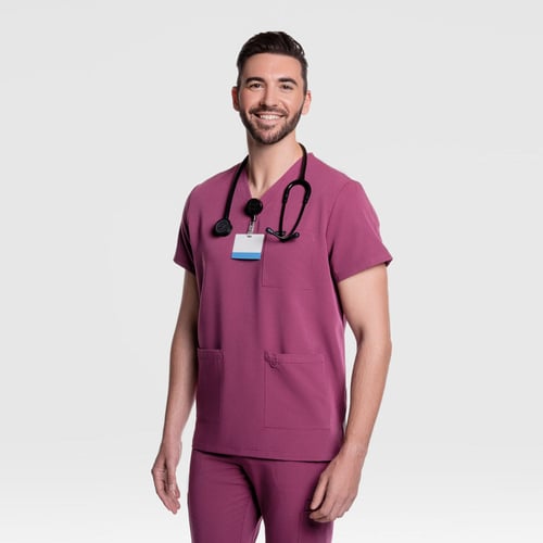 Nexus Three Pocket Scrub Top Wine