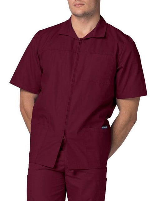Adar 607 Men 29 Inch Zippered Short Sleeve Colored Medical Scrub Jacket