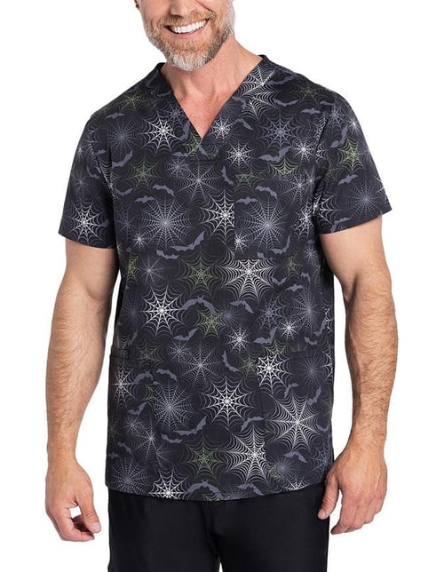 Cherokee Genuine CK691 NTWB Unisex Night Webs Print V-Neck Top