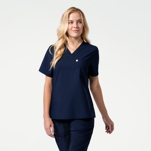 Zenir | Women's Single Pocket Scrub Top - Eco Navy