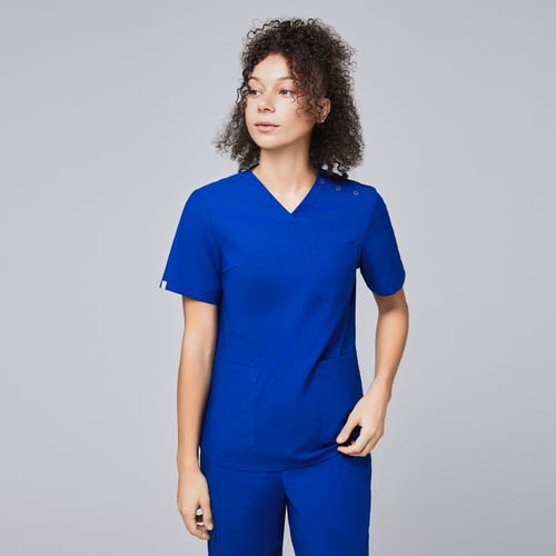 Zenir | Women's Shoulder Button Scrub Top - Royal Blue
