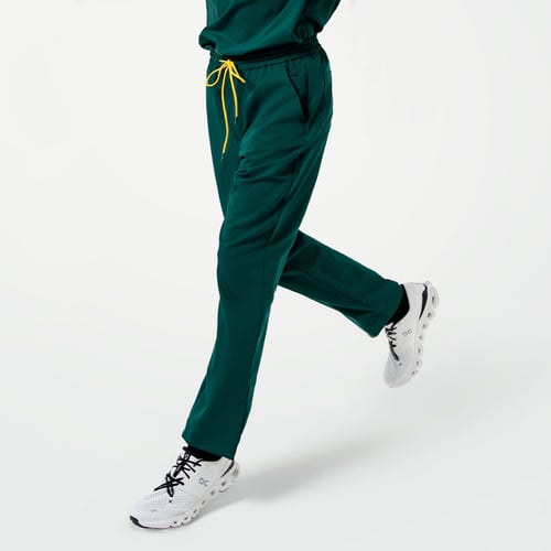 Zenir | Men's Zipper Pocket Straight Scrub Pants - Pine Green