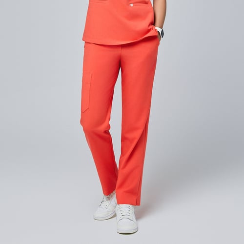 Zenir | Women's Straight Split Hem Scrub Pants - Tiger Orange