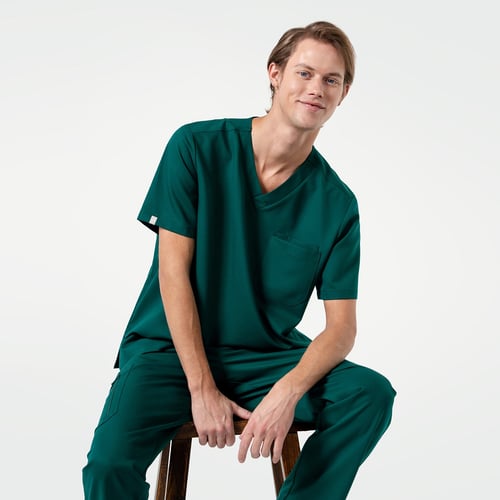 Zenir | Men's 3-Pocket Scrub Top - Pine Green