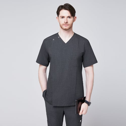 Zenir | Men's Front Zipper Scrub Top - Charcoal Gray