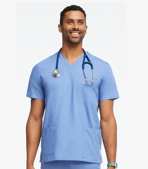 Stretch Unisex V-Neck Scrub Top - 2 Pockets, Half Sleeve