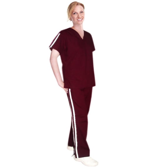 Microfiber Women Double Vertical Style Trim Scrub Set - 4 Pocket (2 Pockets Top & 2 Pockets Bootcut Pant), Half Sleeves
