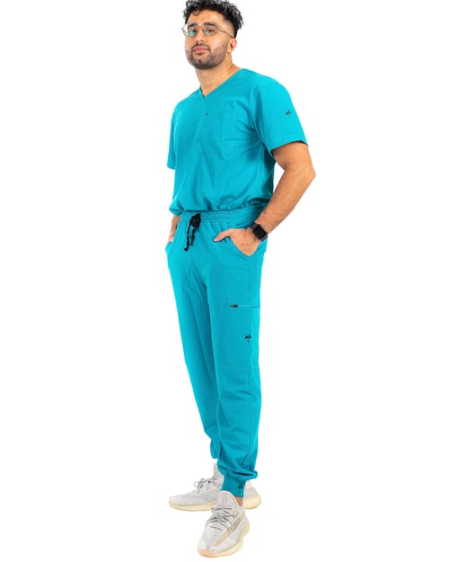Men's Caribbean Blue Scrub Top, men caribbean blue, men caribbean, caribbean blue, men, caribbean, blue, papii ahmed wearing, ahmed wearing size, wearing size incredibly, size incredibly soft, incredibly soft lightweight, soft lightweight material, lightweight material one, material one chest, papii, ahmed, wearing