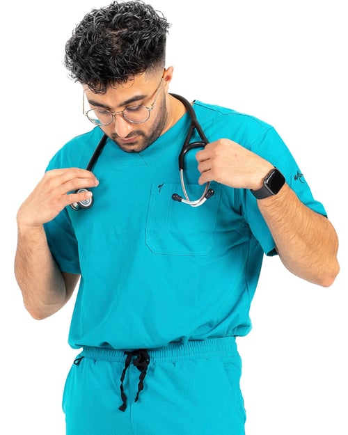 Men's Caribbean Blue Scrub Top, men caribbean blue, men caribbean, caribbean blue, men, caribbean, blue, papii ahmed wearing, ahmed wearing size, wearing size incredibly, size incredibly soft, incredibly soft lightweight, soft lightweight material, lightweight material one, material one chest, papii, ahmed, wearing